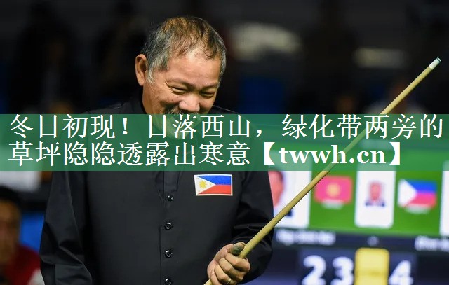 冬日初现！日落西山，绿化带两旁的草坪隐隐透露出寒意